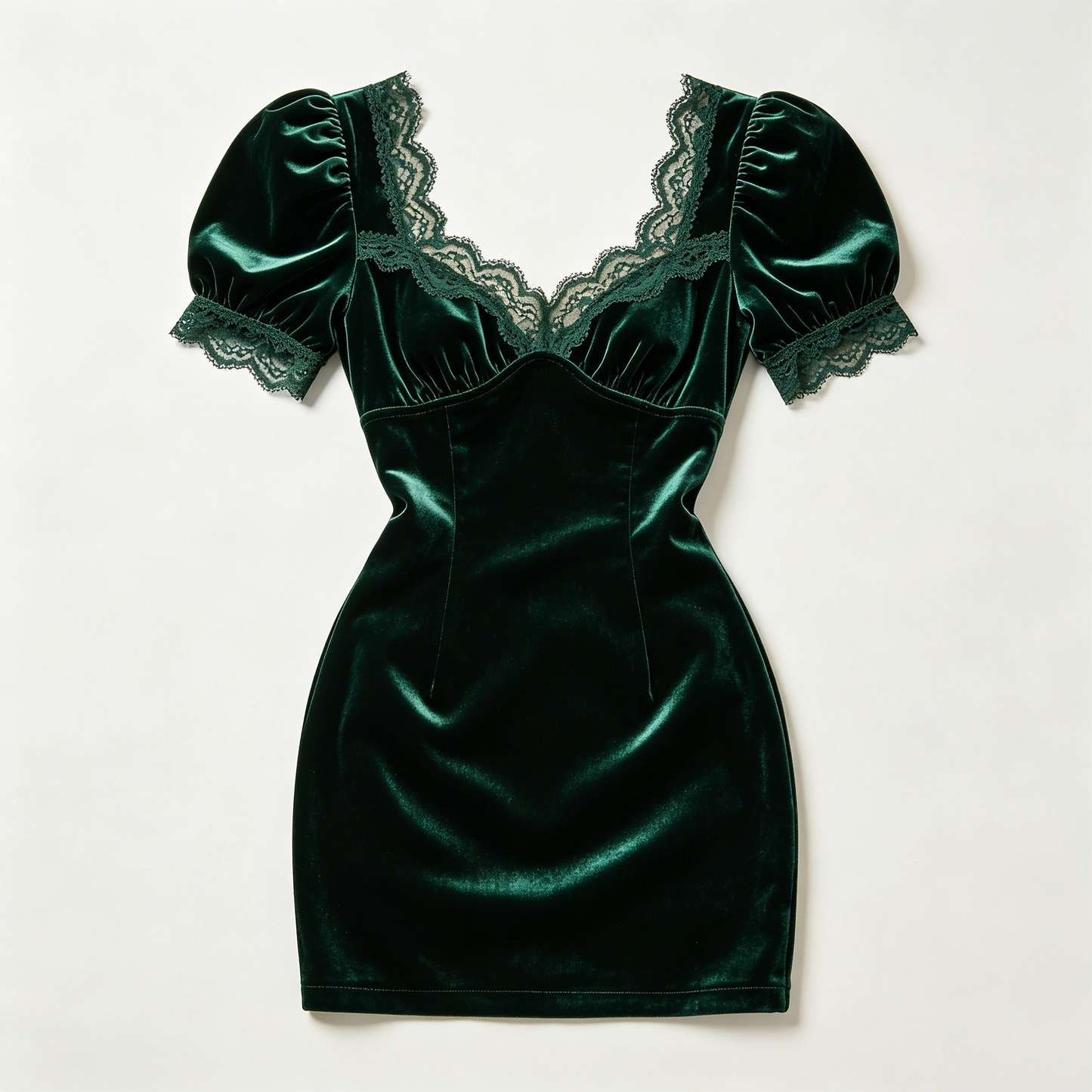 Emerald Velvet Lace Mini Dress