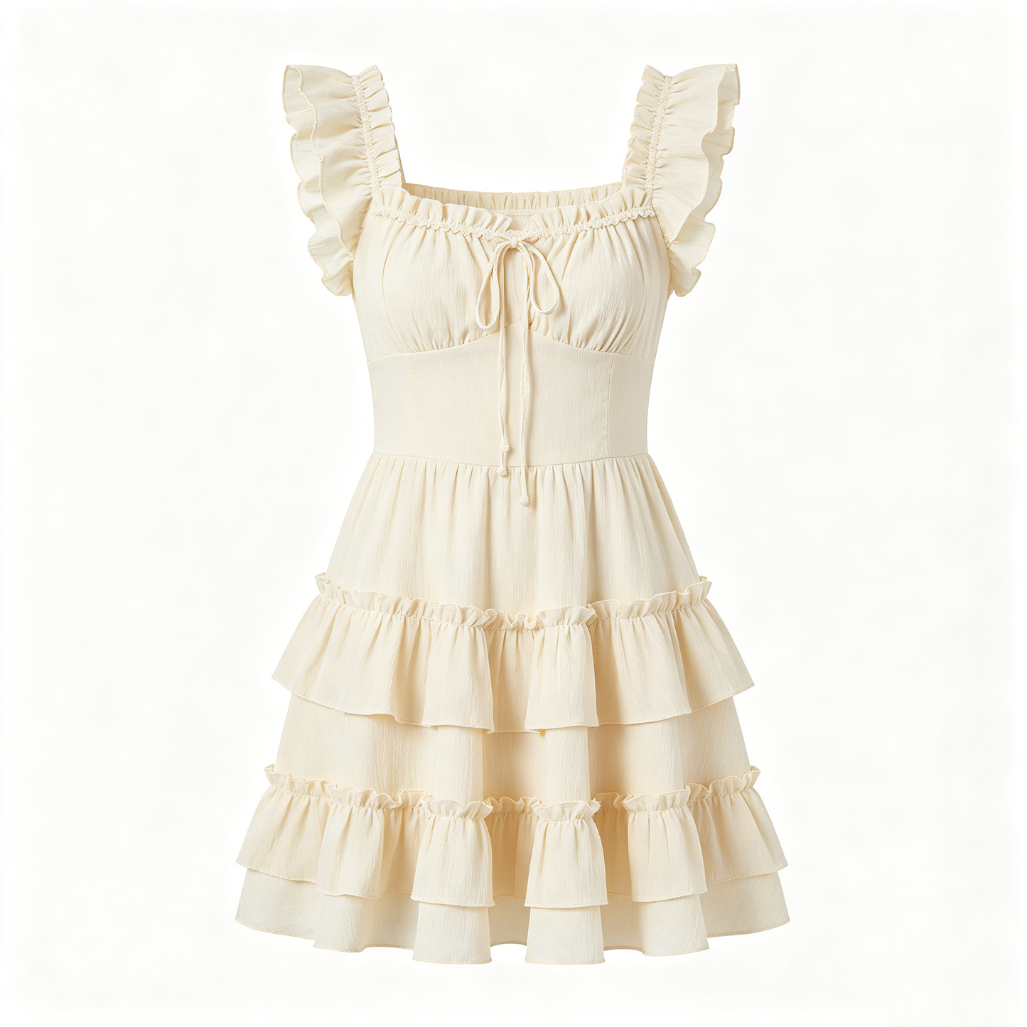Cream Ruffle Tiered Mini Dress
