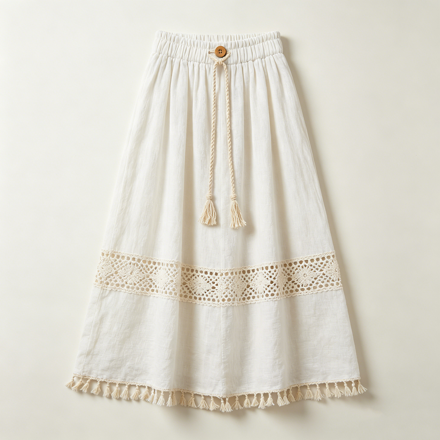 Cream Crochet Tassel Maxi Skirt