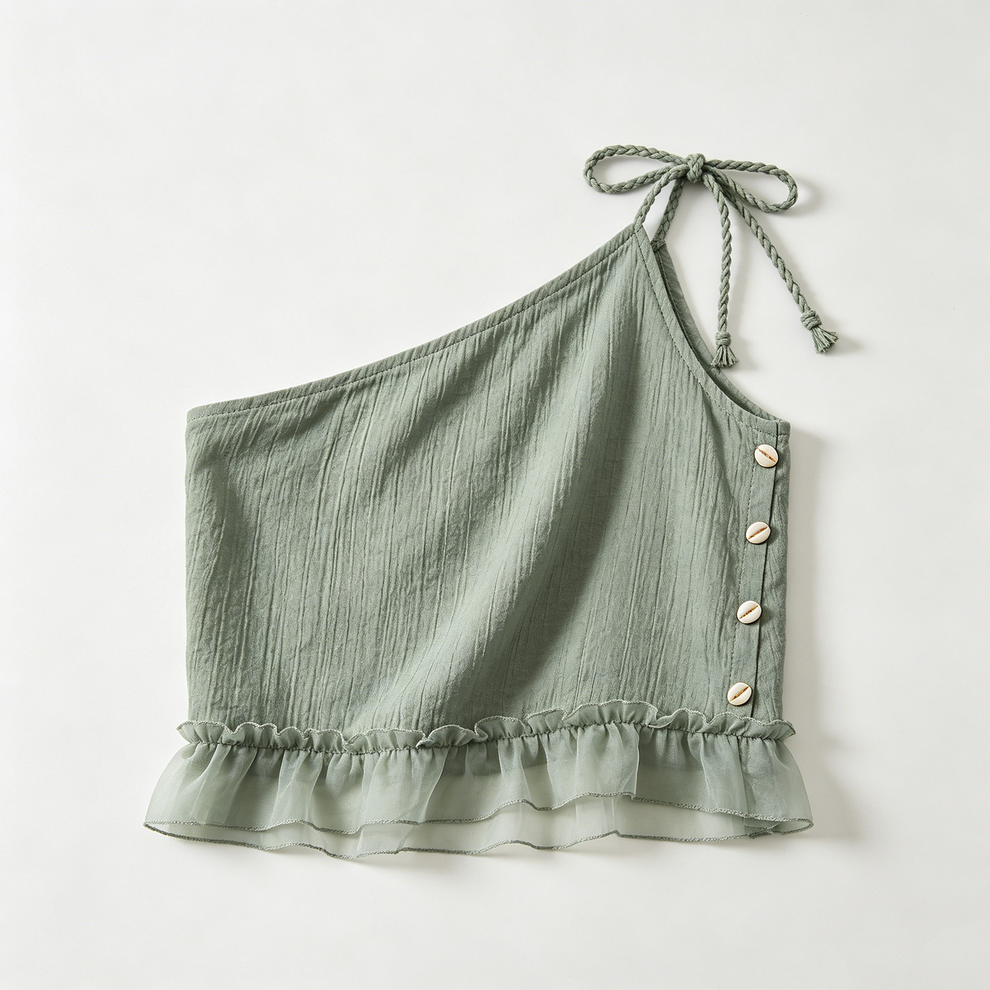 Sage One-Shoulder Halter Ruffle Top