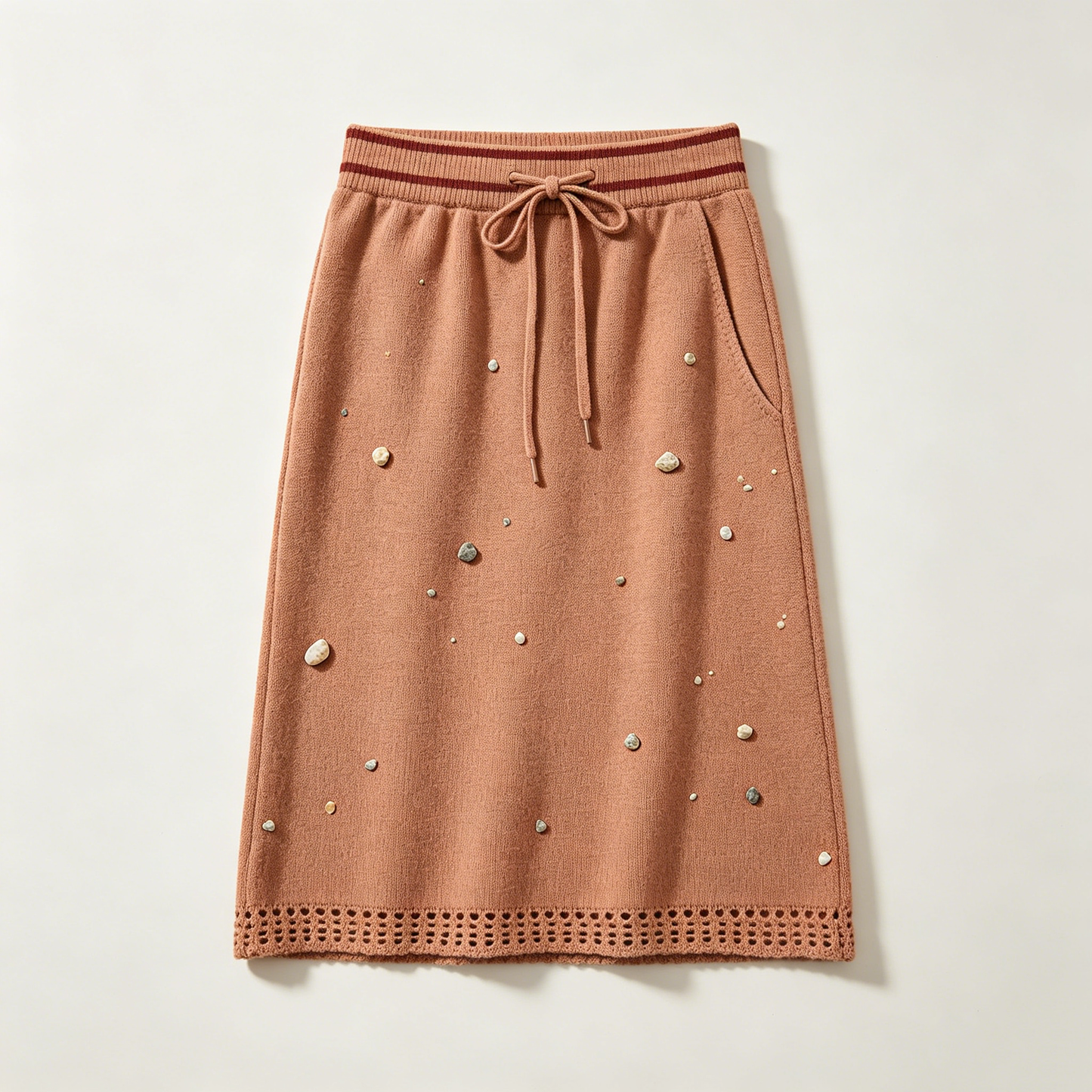 Terracotta Studded Knit Midi Skirt
