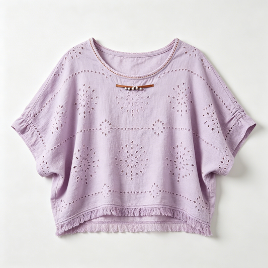 Lavender Eyelet Fringe Crop Top