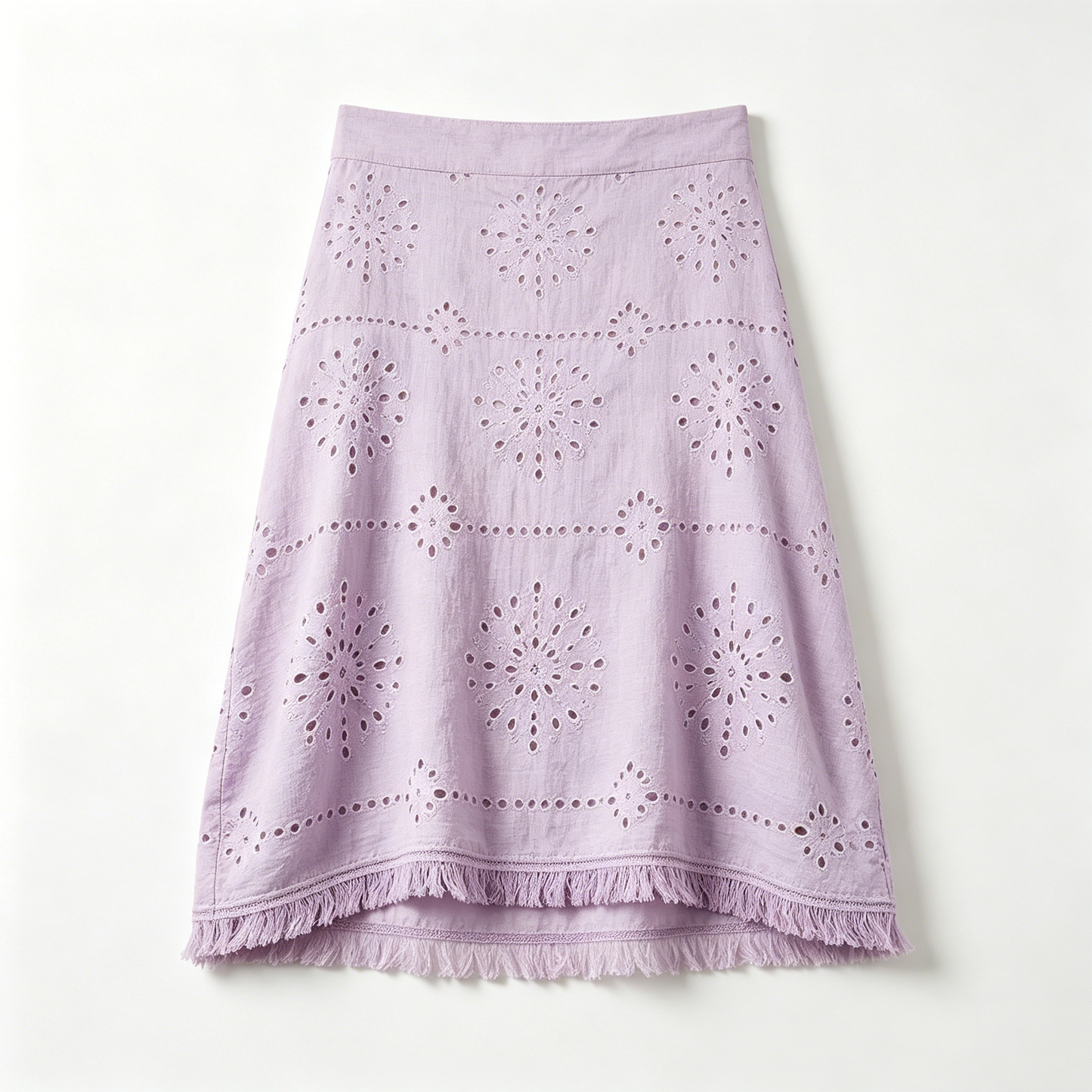 Lavender Eyelet Fringe Midi Skirt