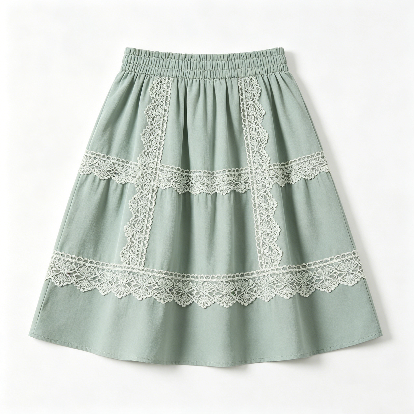 Sage Lace Tiered Midi Skirt