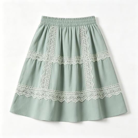 Sage Lace Tiered Midi Skirt