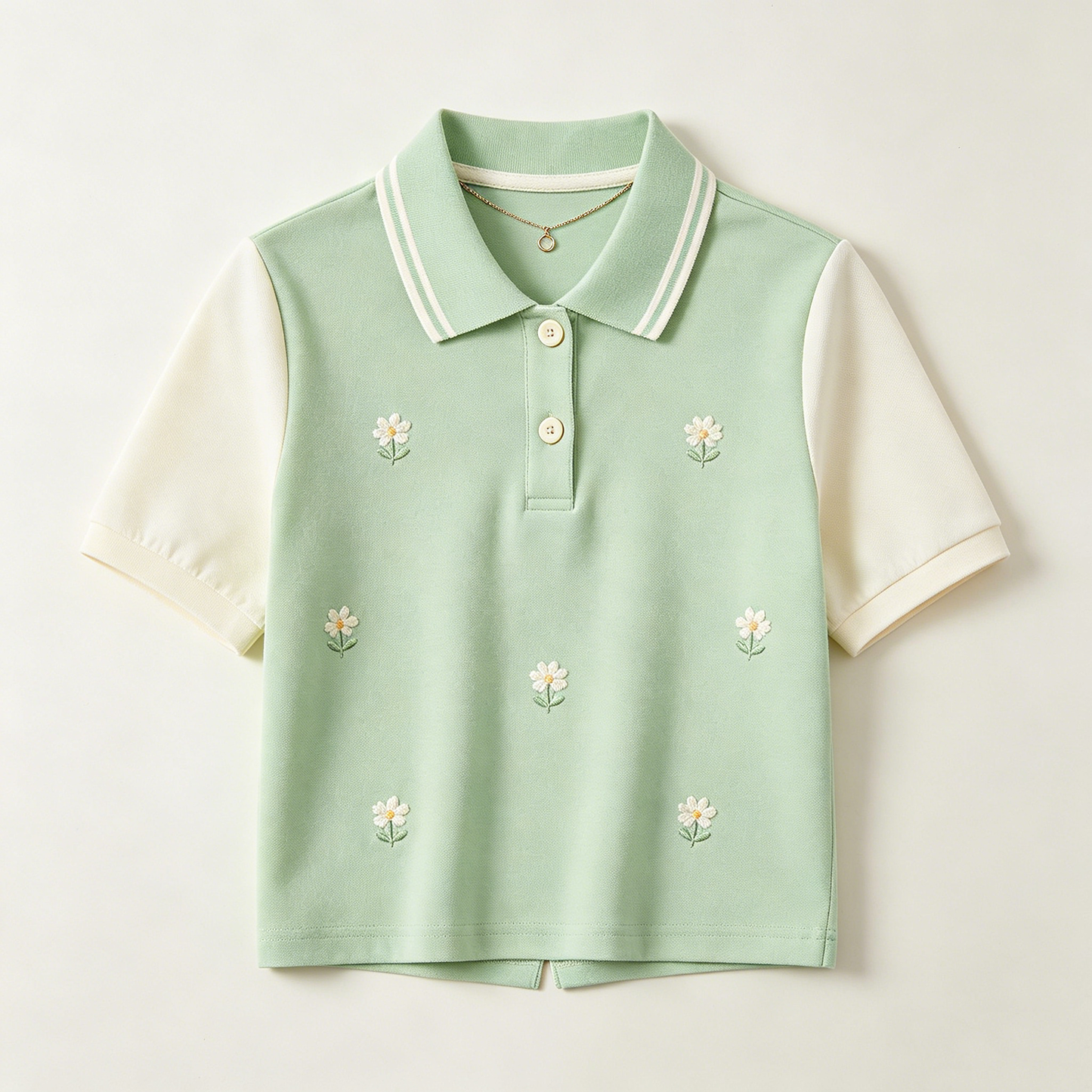 Mint Daisy Embroidered Raglan Polo