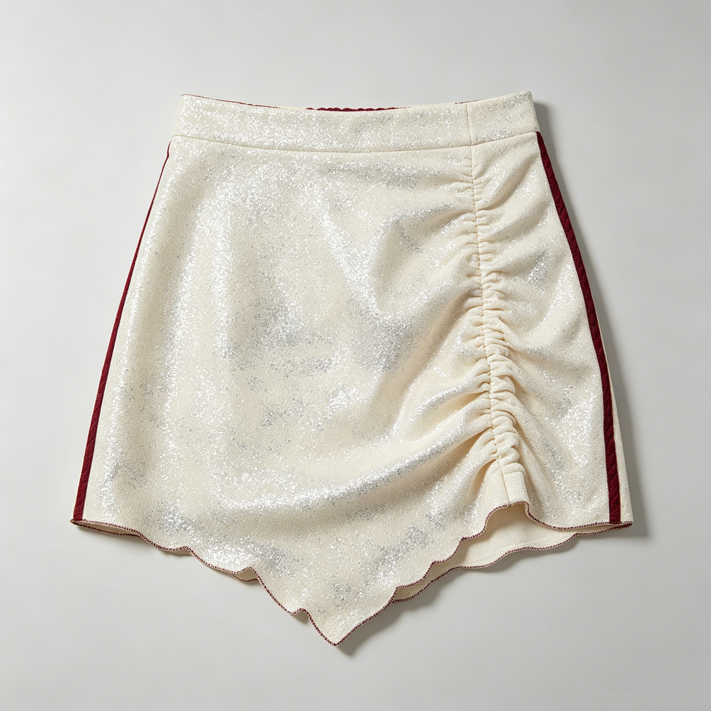 Cream Glitter Ruched Mini Skirt