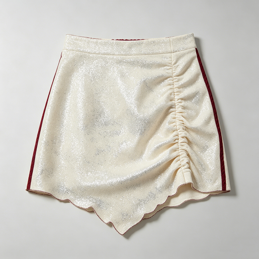 Cream Glitter Ruched Mini Skirt