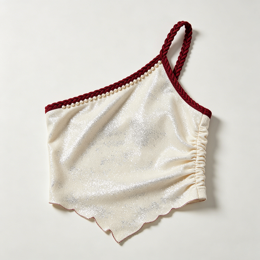 Cream Glitter Pearl One-Shoulder Top