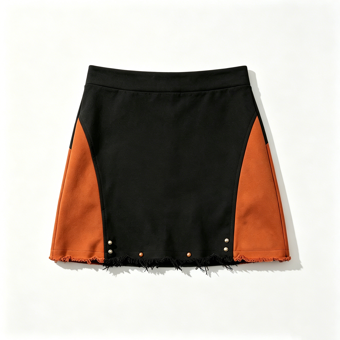 Black & Orange Colorblock Studded Skirt