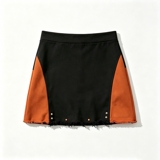 Black & Orange Colorblock Studded Skirt