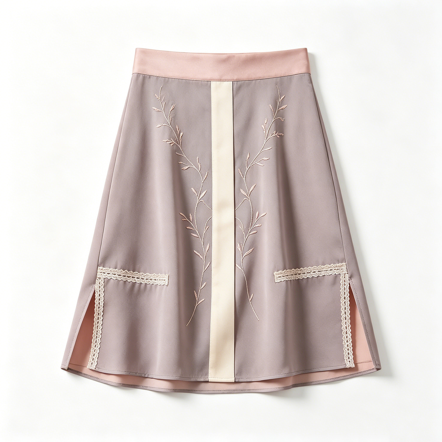 Mauve Embroidered Lace Trim Skirt