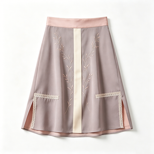 Mauve Embroidered Lace Trim Skirt
