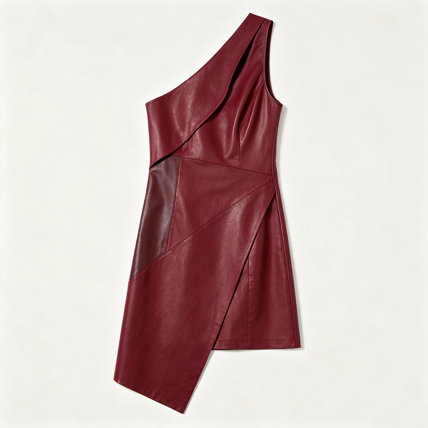 Burgundy Leather Asymmetrical Dress