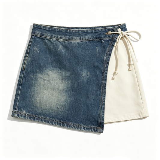 Denim & White Wrap Mini Skirt
