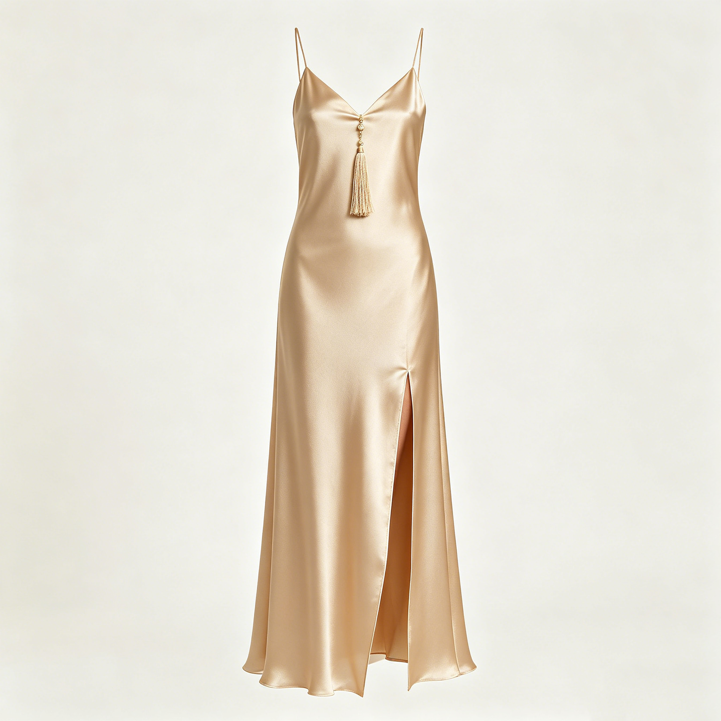 Champagne Satin Slip Maxi Dress