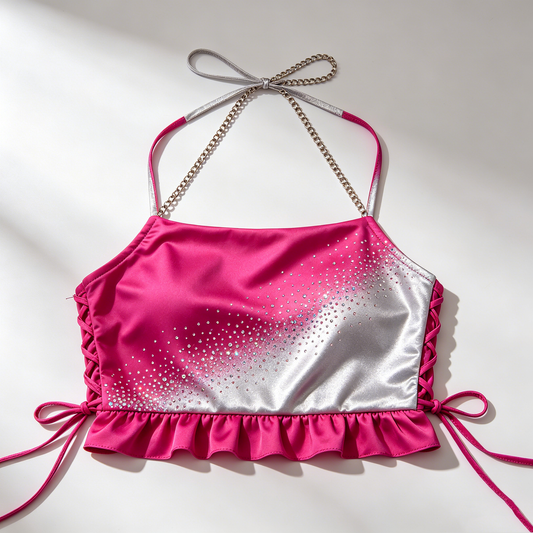 Rhinestone Gradient Halter Crop Top