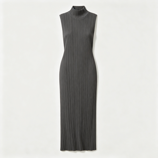 Charcoal Ribbed Turtleneck Midi Dress