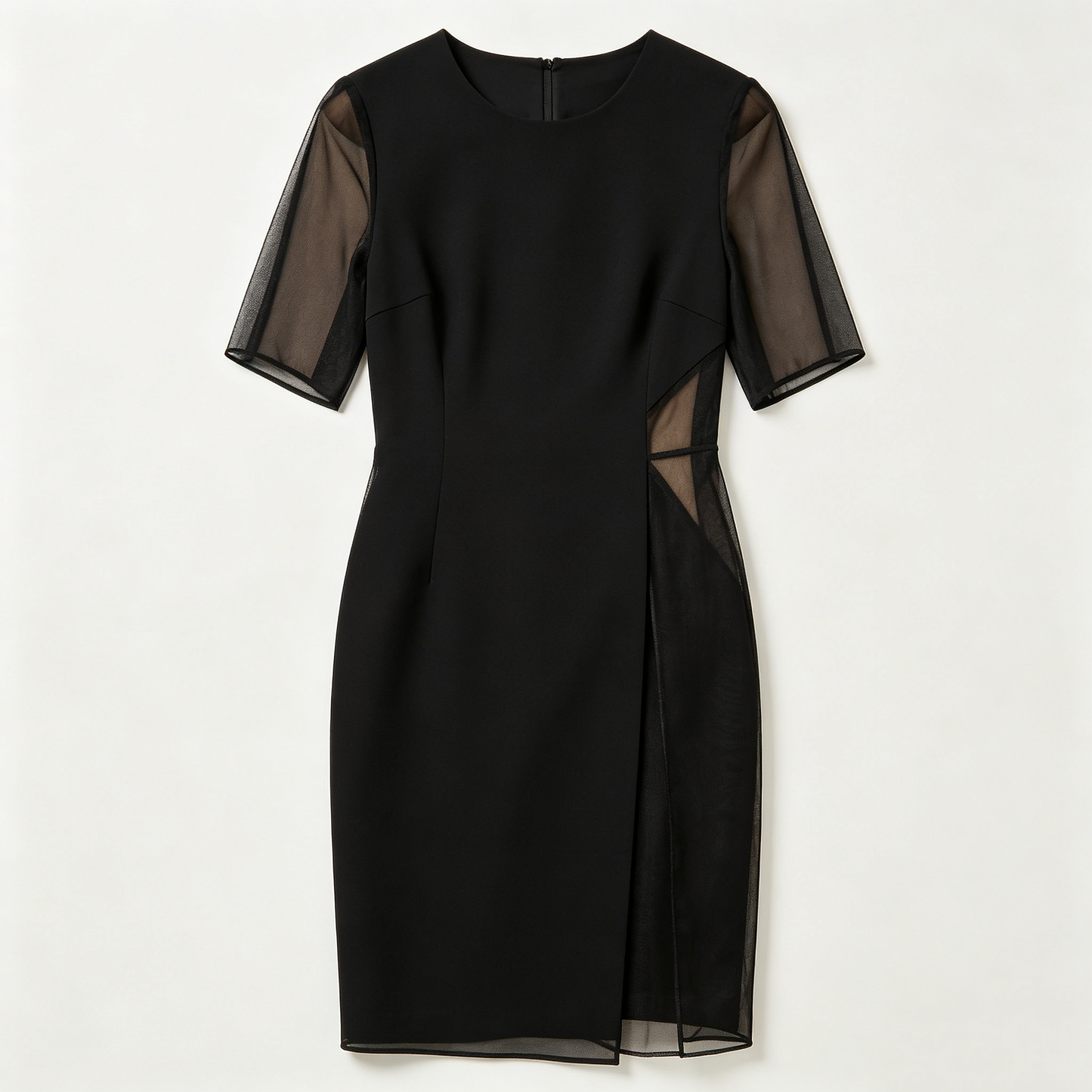 Black Mesh Panel Bodycon Dress