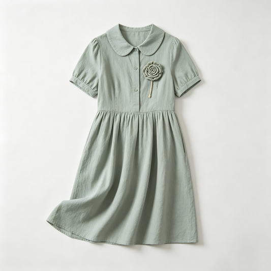 Sage Green Rose Appliqué Shirt Dress