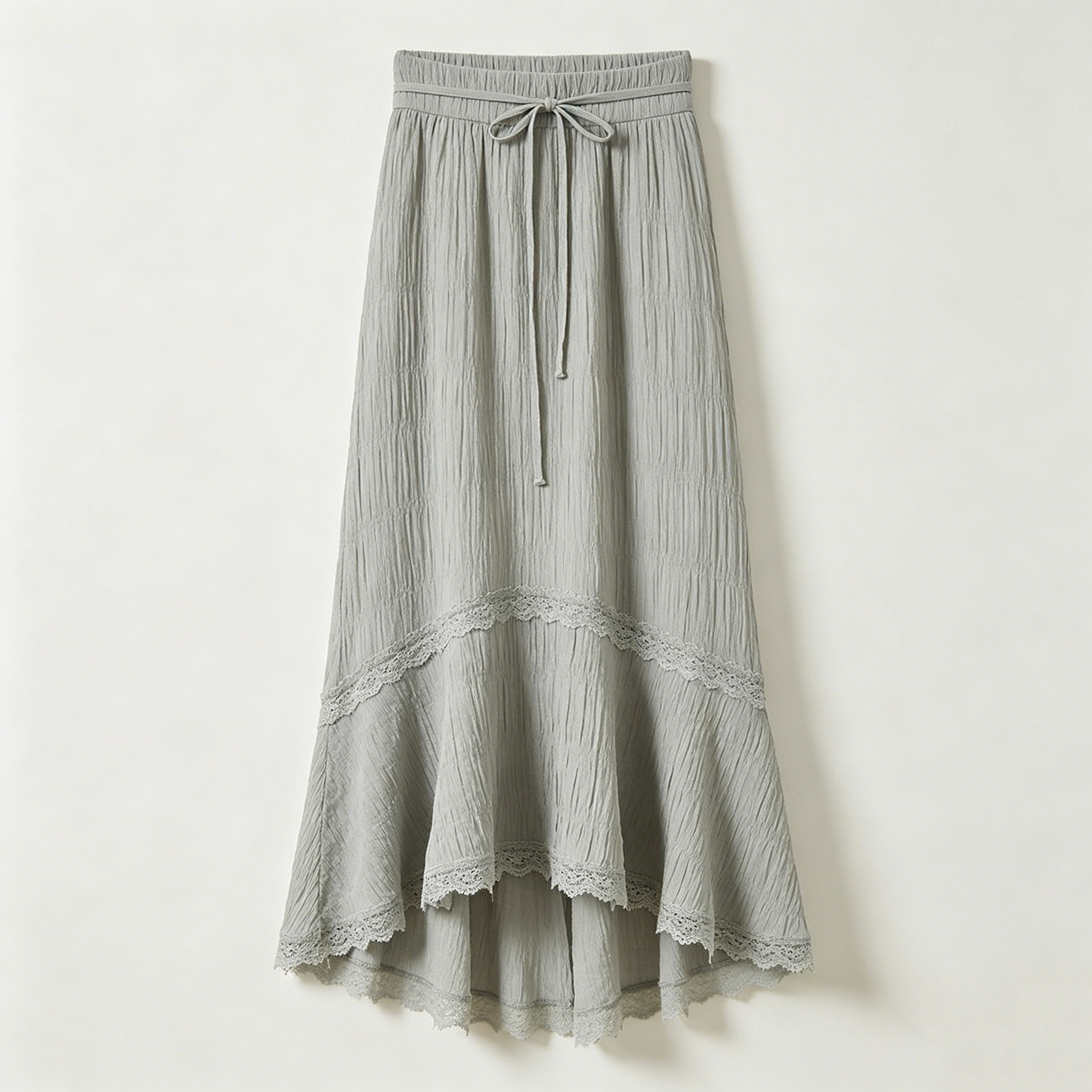 Gray Lace Asymmetrical Maxi Skirt