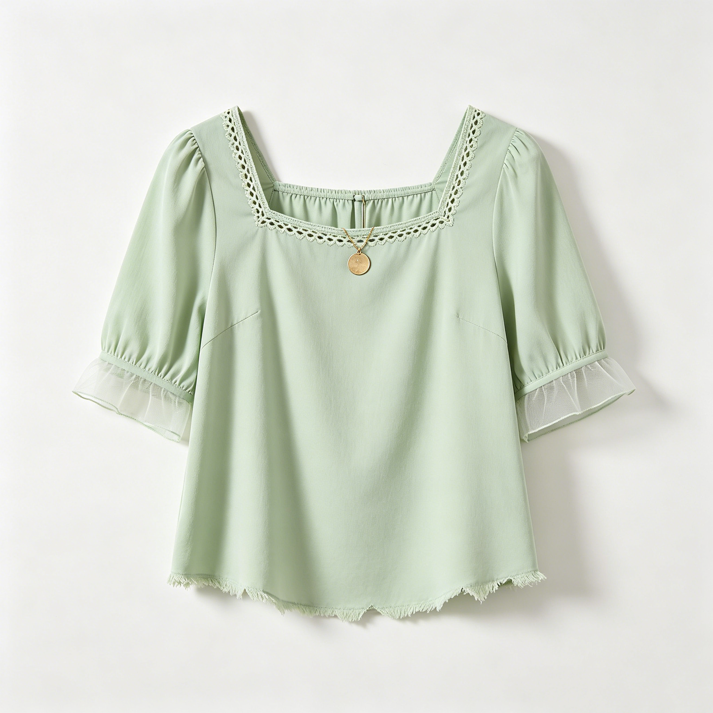 Lace Trim Square Neck Blouse