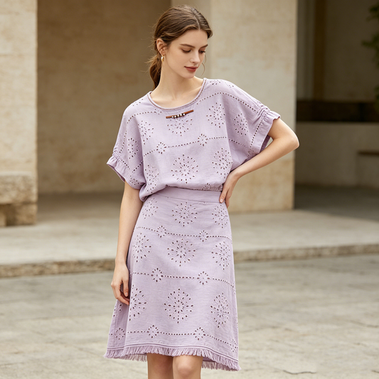 Lavender Eyelet Fringe Crop Top