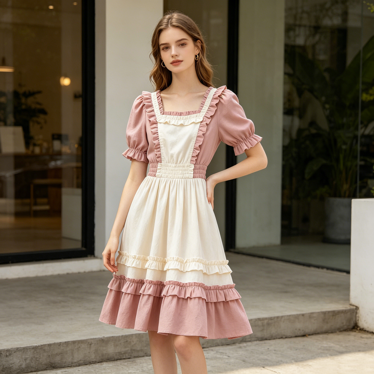 Pink & White Ruffle Tiered Dress