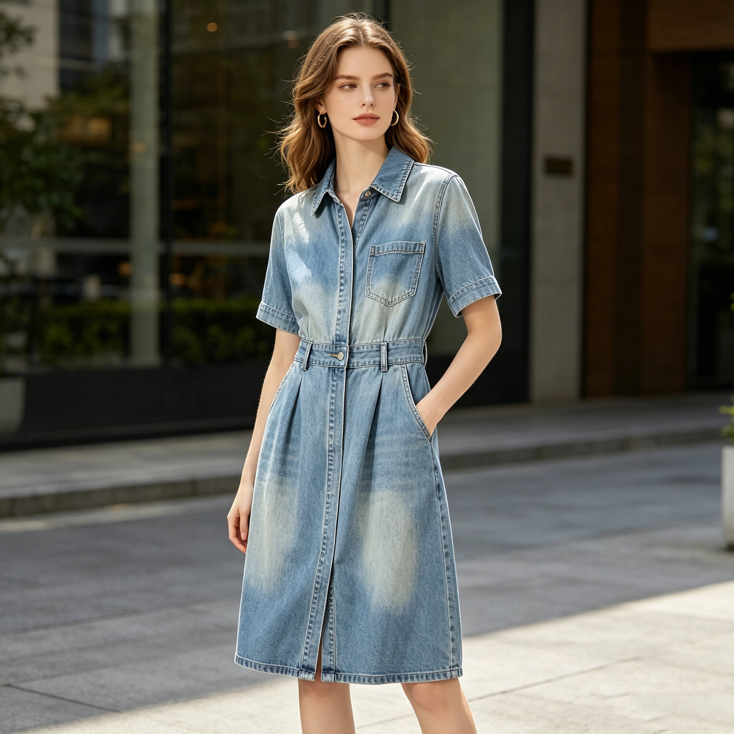 Light Wash Denim Shirt Dress