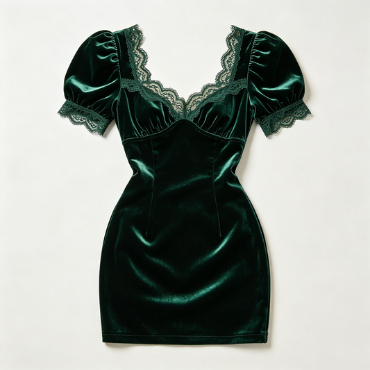 Emerald Velvet Lace Mini Dress