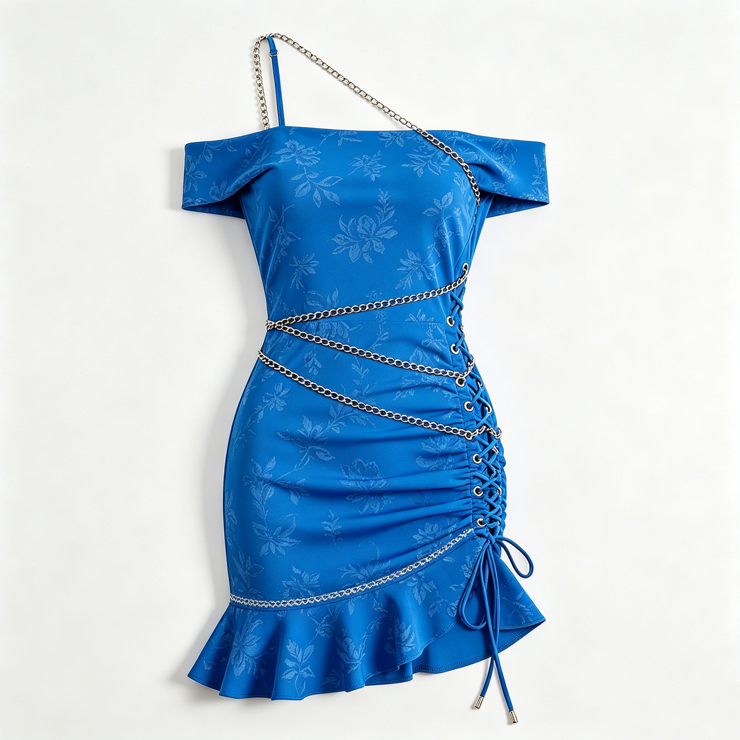 Blue Chain Off-Shoulder Bodycon Dress