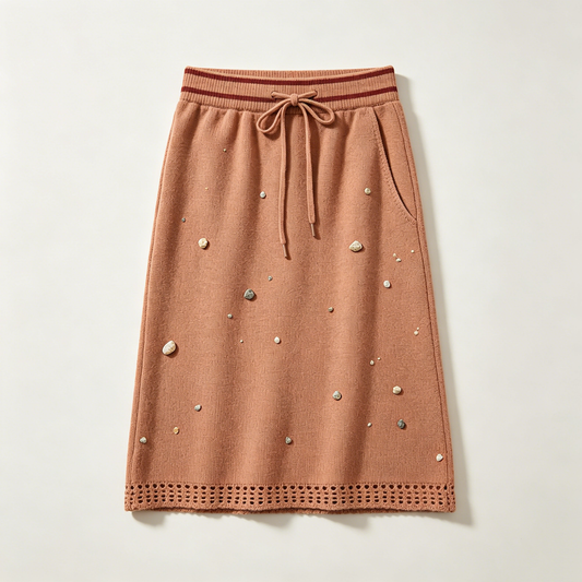 Terracotta Studded Knit Midi Skirt