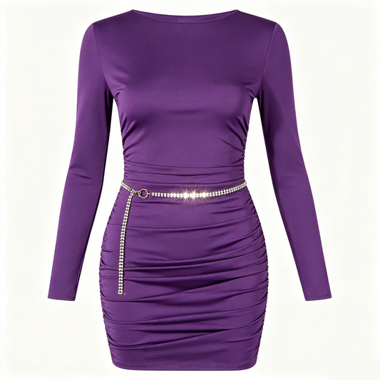 Purple Rhinestone Waist Bodycon Dress