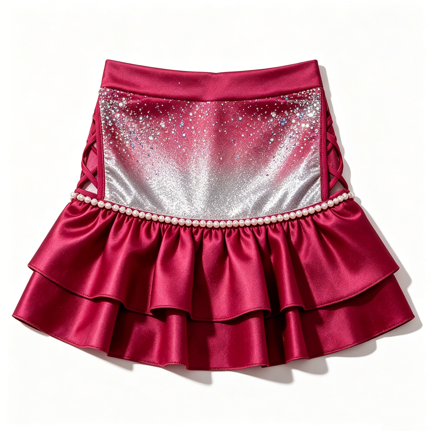 Red-Silver Gradient Ruffle Skirt