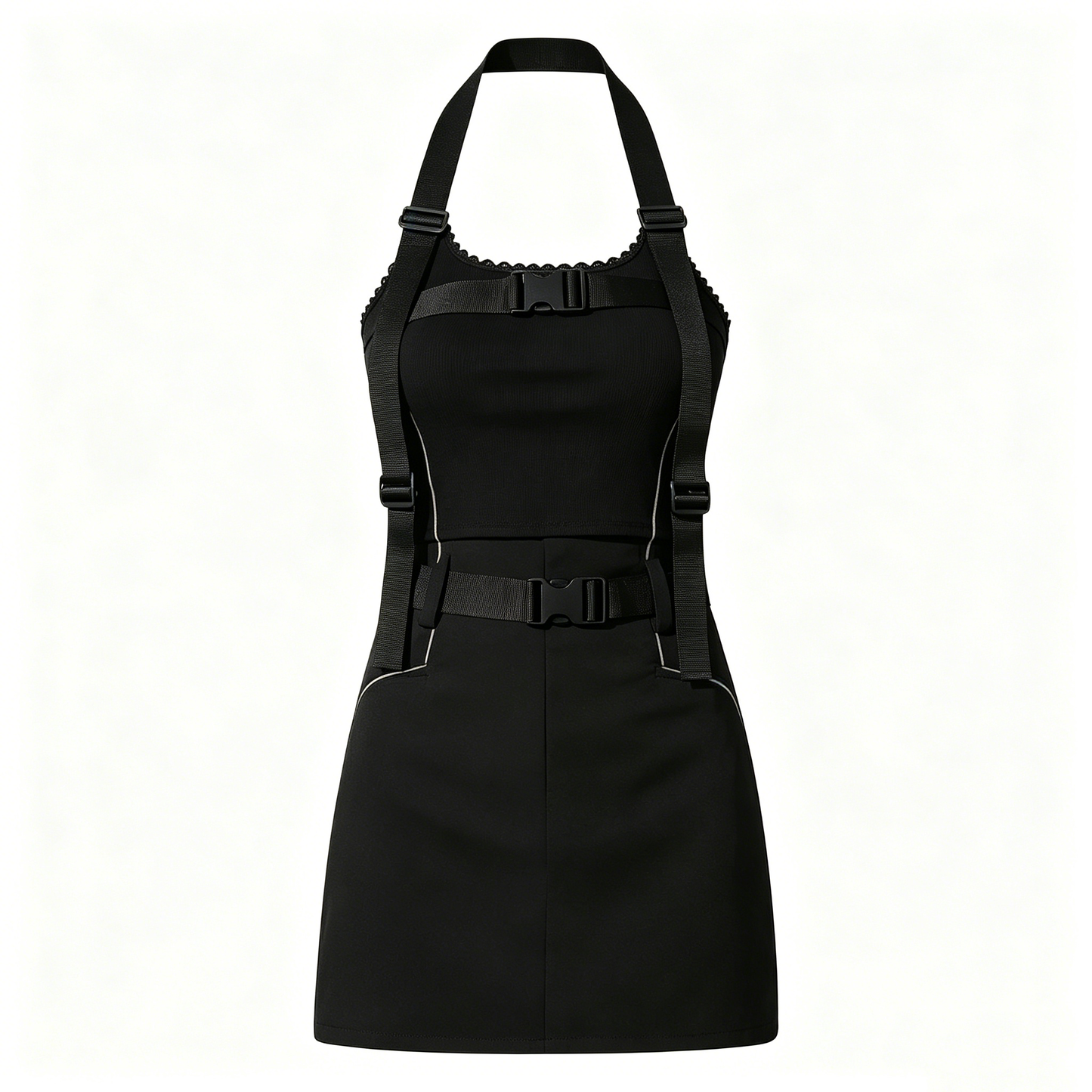 Black Techwear Harness Mini Dress