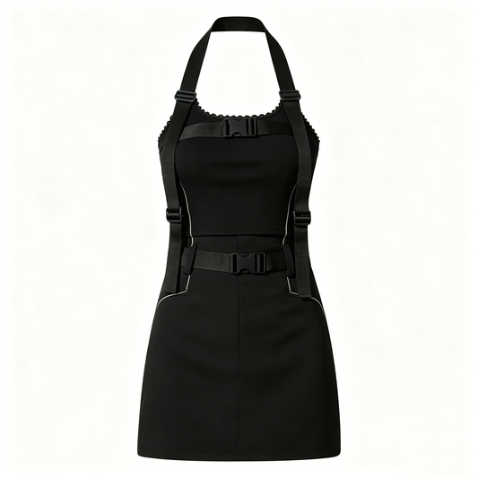 Black Techwear Harness Mini Dress