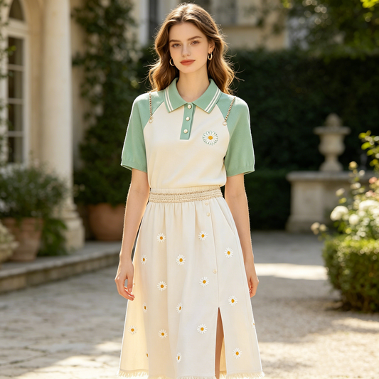 Daisy Embroidered Linen Midi Skirt