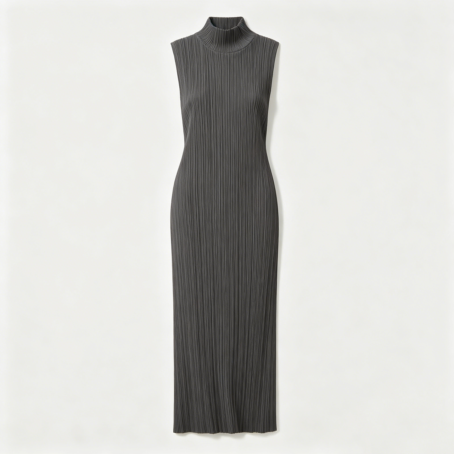 Charcoal Ribbed Turtleneck Midi Dress