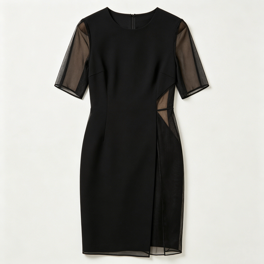 Black Mesh Panel Bodycon Dress