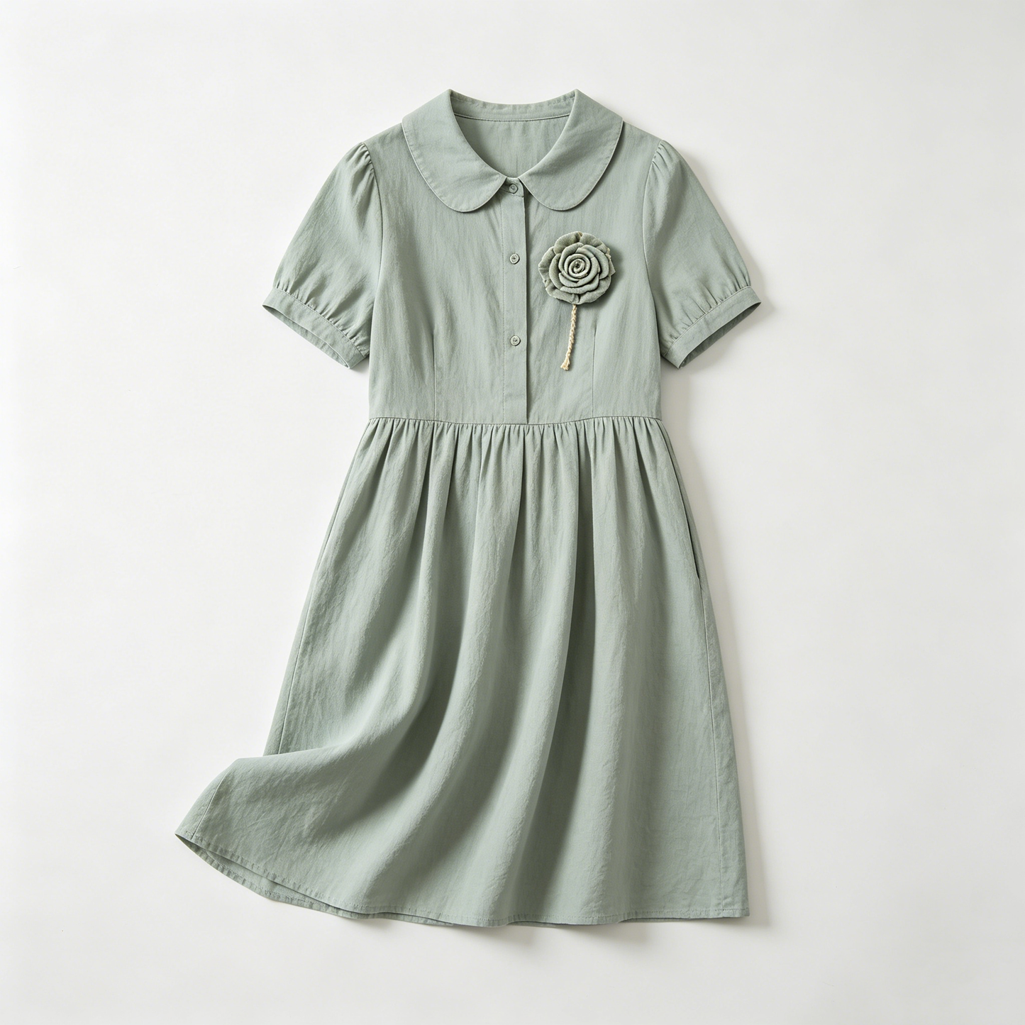 Sage Green Rose Appliqué Shirt Dress