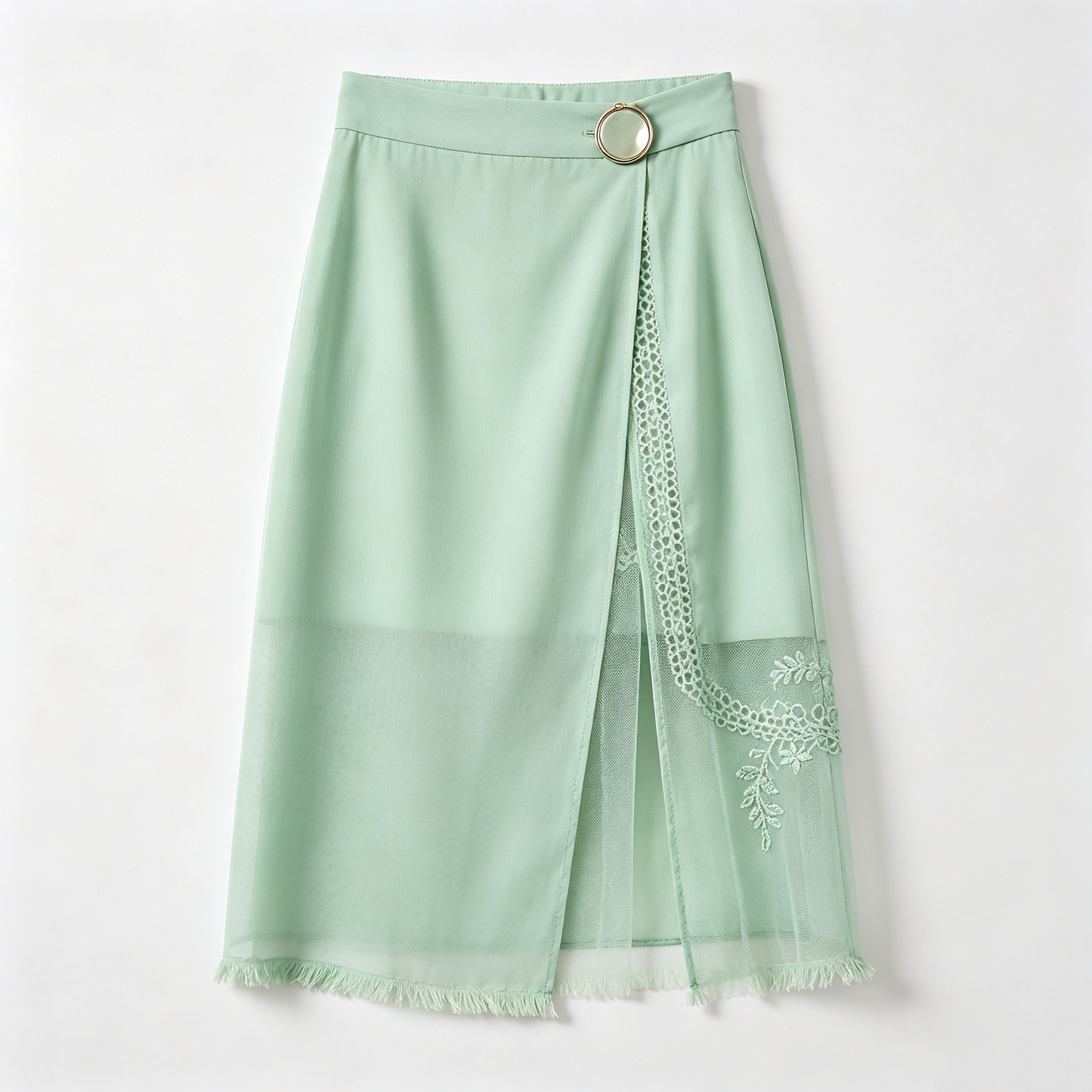 Mint Green Lace Mesh Midi Skirt