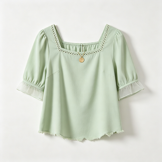 Lace Trim Square Neck Blouse